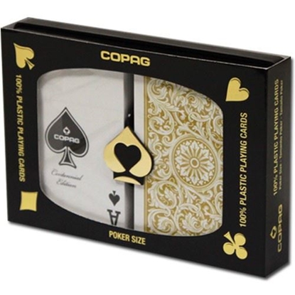 Image de Paquet double Copag 100% plastique - Or & Noir - Poker - Index régulier