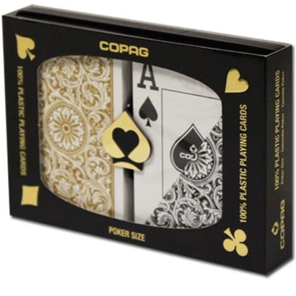 Image de Paquet double Copag 100% plastique - Or & Noir - Poker - Index Jumbo