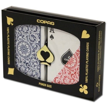 Image de Paquet double Copag 100% plastique - Bleu & Rouge - Poker - Index régulier