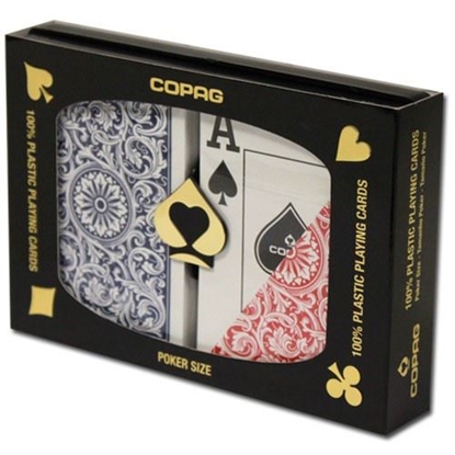 Image de PAQUET DOUBLE Copag 100% plastic - Bleu & Rouge - Poker - Index jumbo