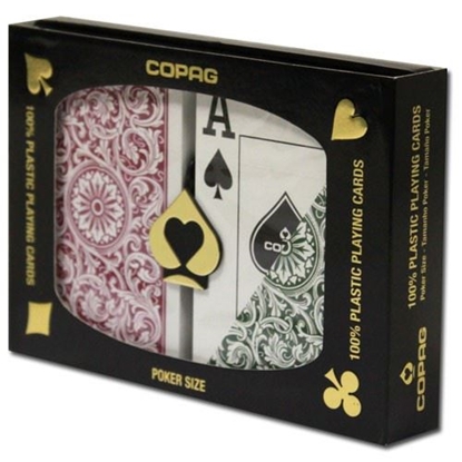 Picture of 11225 - DuoPack Copag 100% plastic - Burgundy & Green - Poker - Jumbo index