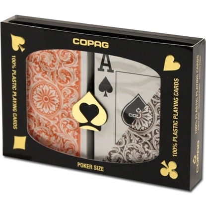 Image de Paquet double Copag 100% plastique - Brun & Orange - Poker - Index jumbo