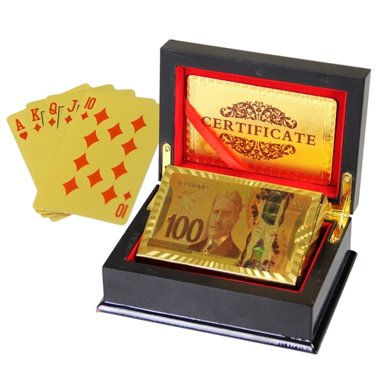 Picture of 10040 - Decorative golden plated playing card 24K with wooden box
