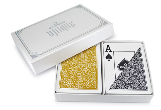Image sur Paquet double Copag Unique 100% plastique - Or & Noir - Poker - Index Jumbo