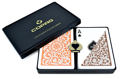 Image de Paquet double Copag 100% plastique - Brun & Orange - Poker - Index régulier